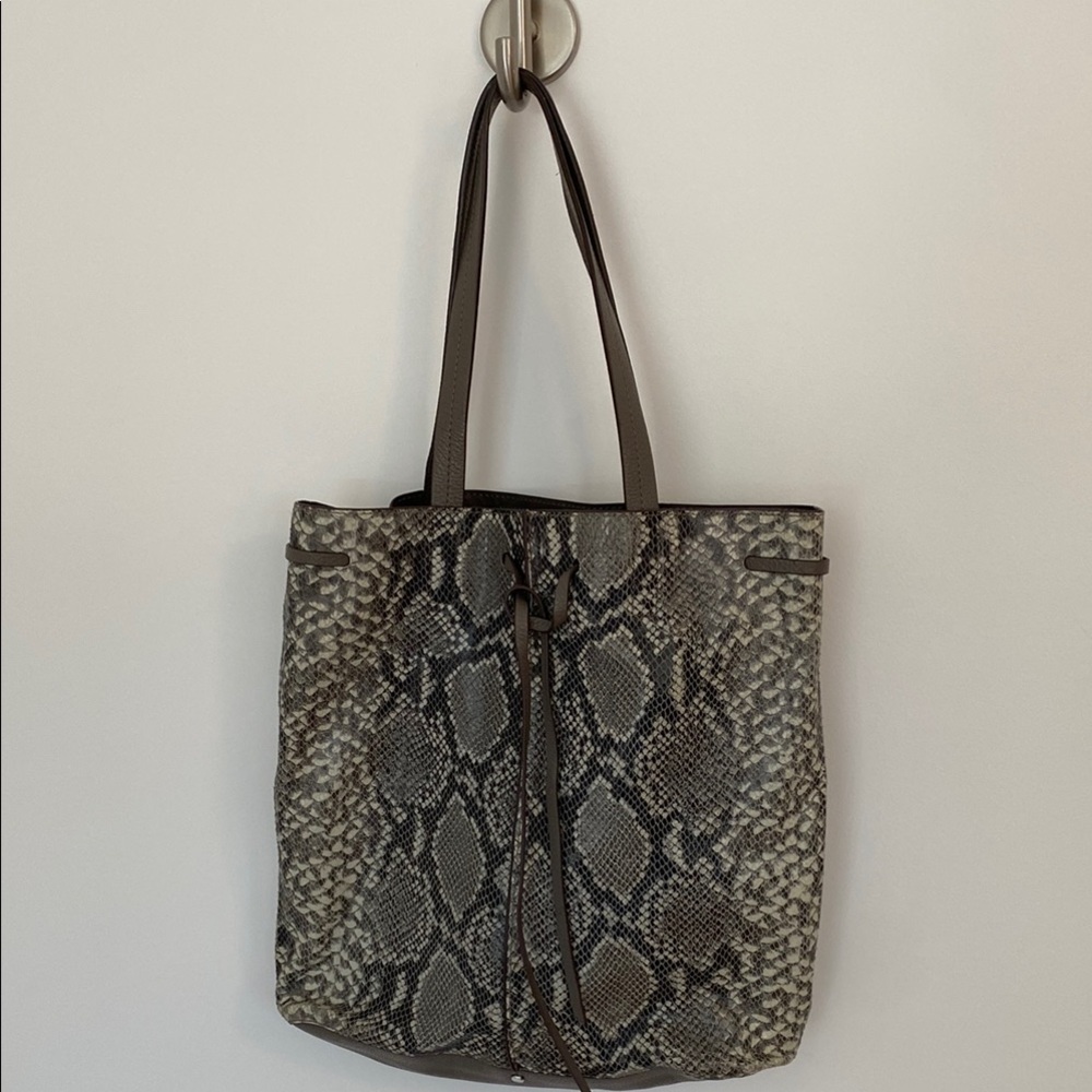 Gray and Black Snakeskin Tote Bag with Leather Handles